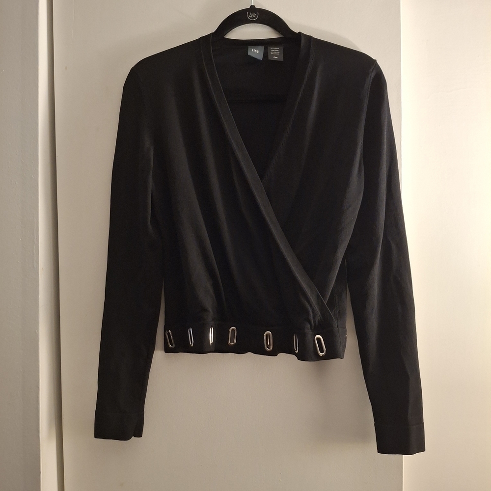 Itsu Elegant Women's Black Wrap Blouse With Metal Detail